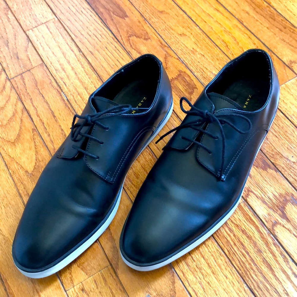 Zara Man Black Leather Shoes with Laces